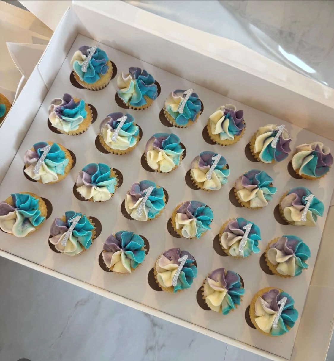 Purple and blue mini cupcakes